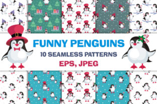 Fun Penguins Christmas Seamless Patterns