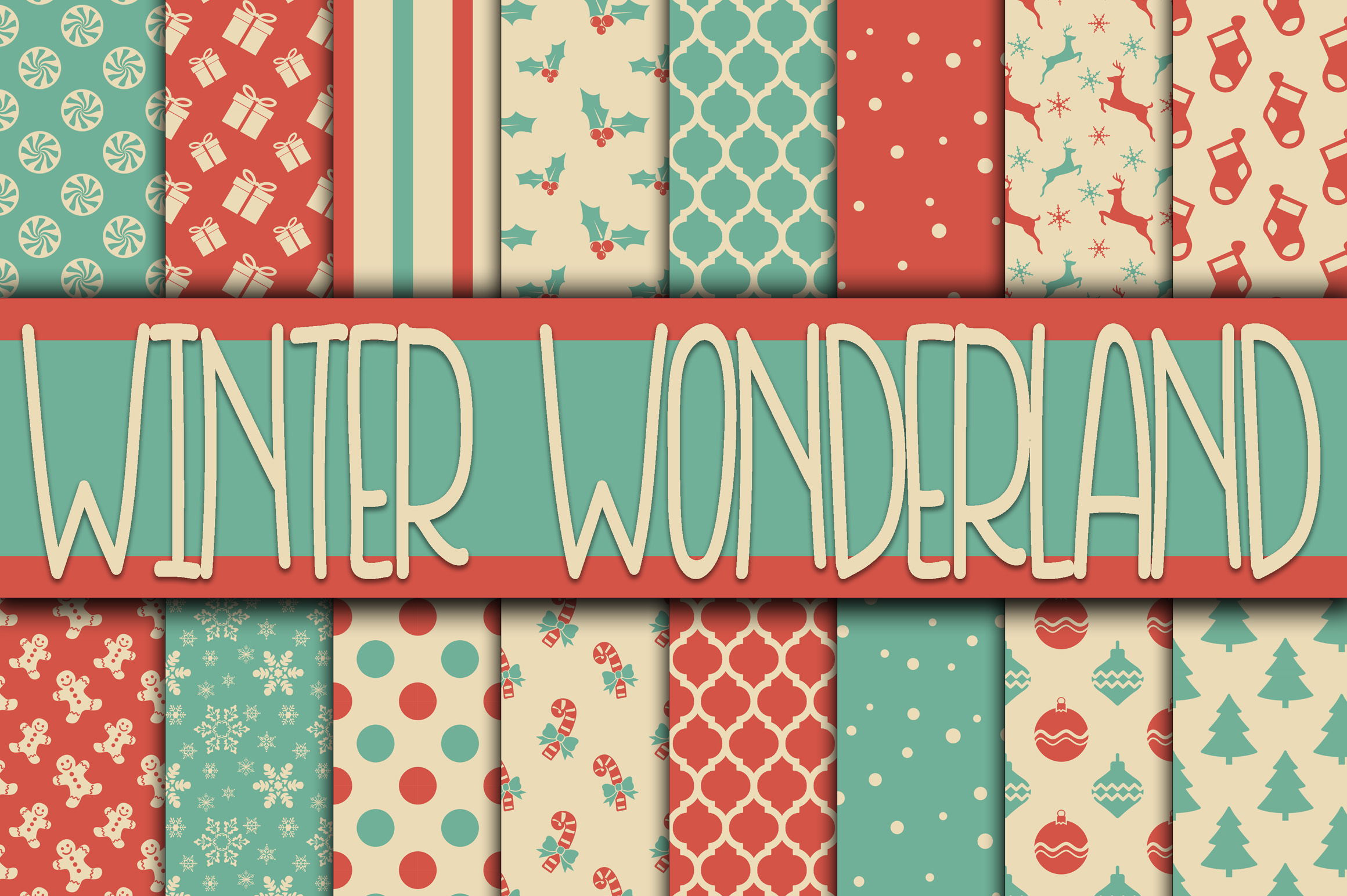 Winter Wonderland Christmas Digital Paper Patterns
